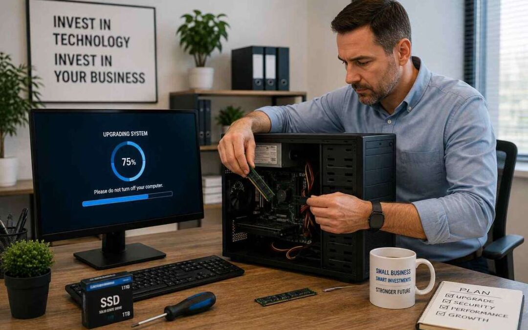 small business owner upgrading workstation office computer