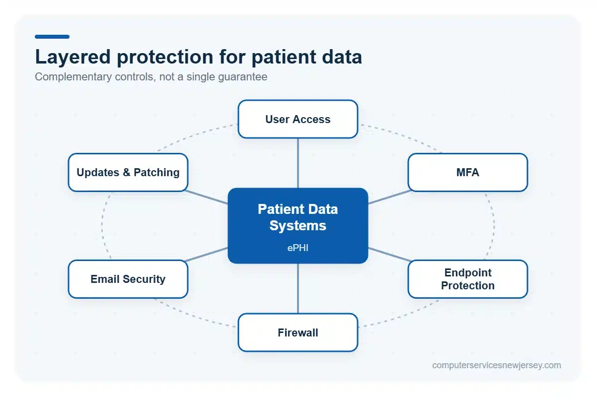 Cybersecurity and patient data protection for medical practices with layered security controls