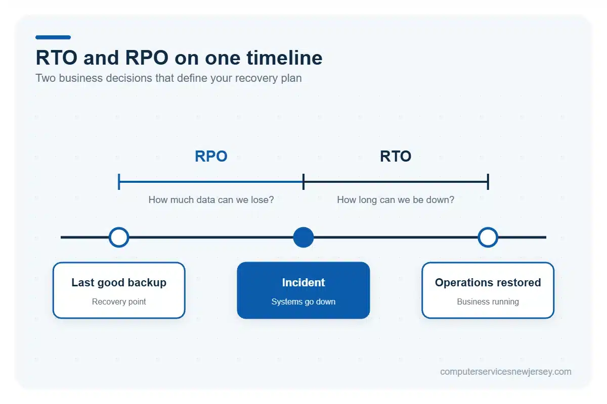 RTO and RPO explained on a disaster recovery timeline